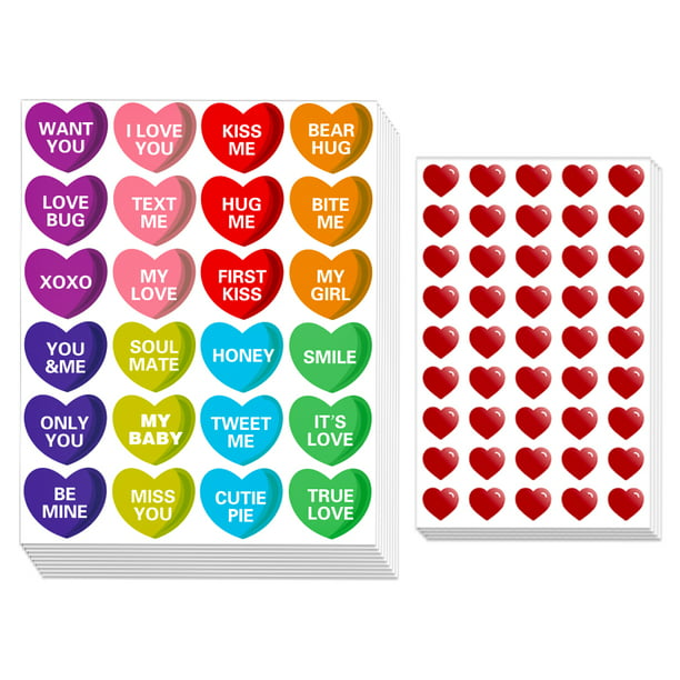 WaaHome 20 Sheets Valentines Heart Stickers Valentines Day Love Decorative Stickers for Kids Party Decorations Scrapbooking Supplies Class Reward 